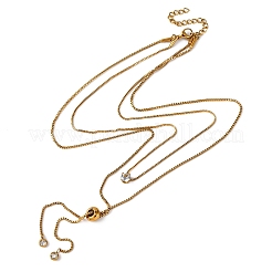 304 Stainless Steel Crystal Rhinestone Flat Round Box Chain Double Layer Slider Lariat Necklaces&nbsp;NJEW-K291-01G