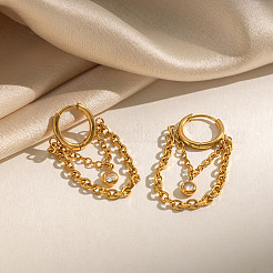 304 Stainless Steel Pave Clear Cubic Zirconia Hoop Tassel Earrings for Women&nbsp;WGC5B86-01