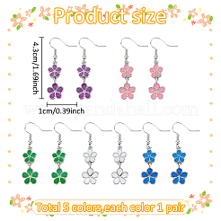 5 Pairs 5 Colors Alloy Enamel Flower Dangle Earrings&nbsp;EJEW-AN0004-76