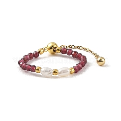 Adjustable Natural Apatite & Natural Blue Lace Agate & Natural Garnet & Natural Multicolor Tourmaline & Natural Obsidian & Natural Freshwater Pearl Bead Finger Rings for Women&nbsp;RJEW-JR01056