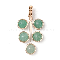 4Pcs 4 Styles Natural Rose Quartz & Green Aventurine & Amethyst & Carnelian Round Copper Wire Wrapped Pendants&nbsp;PALLOY-TA00216-01