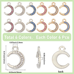 36Pcs 6 Colors Alloy Rhinestone Pendants&nbsp;FIND-SC0014-74