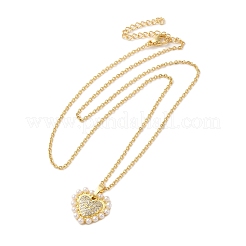 Brass Micro Pave Clear Cubic Zirconia Heart Pendant Necklaces for Women&nbsp;LS-NJEW-K381-05G