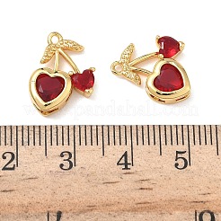 Brass Micro Pave Red Cubic Zirconia Charms&nbsp;KK-H526-13G