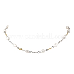 Nuggets Shell Pearl Beads & 304 Stainless Steel Wave Link Chain Necklaces&nbsp;NJEW-JN06364
