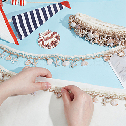 Polyester with Resin Shell Shape & Starfish Charm Lace Ribbon&nbsp;OCOR-WH0078-398-1