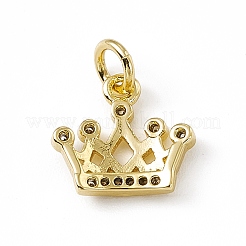 Brass Micro Pave Clear Cubic Zirconia Crown Charms&nbsp;ZIRC-F132-64G