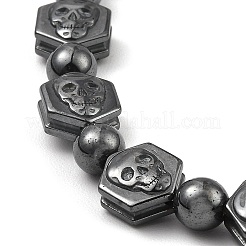 Hexagon with Skull Synthetic Non-Magnetic Hematite Beaded Necklaces for Women Men&nbsp;NJEW-E097-07