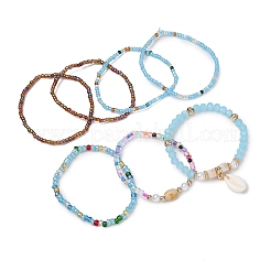 Bohemian Resin & Alloy & Glass Beads & Shell & Plastic Pearls Beaded Stretch Bracelets&nbsp;BJEW-Z169-01B