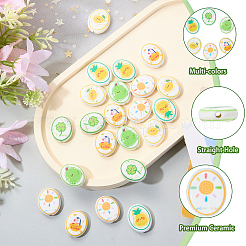 24Pcs 6 Colors Printed Handmade Porcelain Beads&nbsp;PORC-SZ0001-65