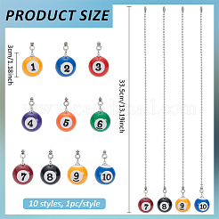 10Pcs 10 Styles Billiards Plastic Charms Ceiling Fan Pull Chain Extenders&nbsp;HJEW-BC00059