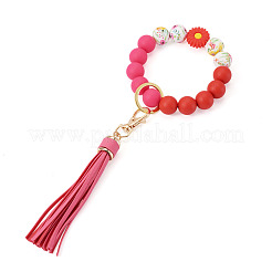 Silicone Round Beads & Imitation Leather Tassel Keychains&nbsp;HJEW-TAC0135