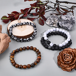 8Pcs 2Sets Natural & Synthetic Gemstone Round Beaded Stretch Bracelets Sets for Men Women&nbsp;BJEW-GO0001-25