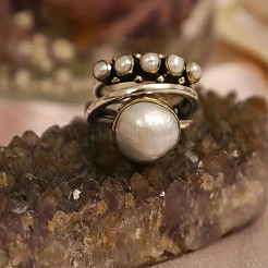 Alloy with Plastic Pearl Finger Rings&nbsp;FS-WGB63DD-05