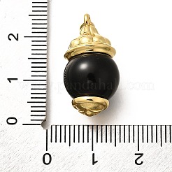 Brass & Natural Black Agate(Dyed & Heated) Pendants&nbsp;KK-Q043-22G
