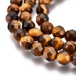 Faceted Grade A Natural Tiger Eye Round Bead Strands&nbsp;G-F260-01-4mm