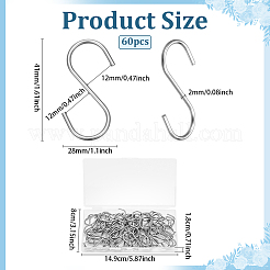 60Pcs 304 Stainless Steel S-shape Hooks&nbsp;STAS-PH0006-72
