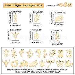 34Pcs 17 Style 304 Stainless Steel Pendants&nbsp;STAS-UN0024-20