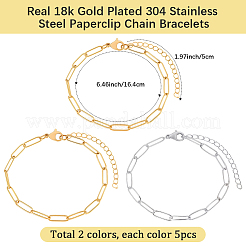 10Pcs 2 Colors 304 Stainless Steel Paperclip Chain Bracelets&nbsp;BJEW-BBC0001-21