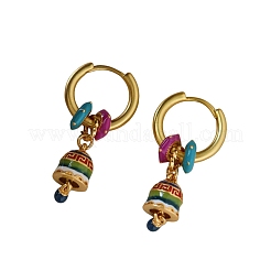 Brass Enamel Hoop Dangle Earrings&nbsp;WG1B0F0-01
