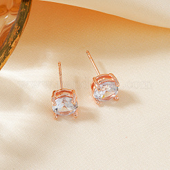 Elegant Fashionable Brass Clear Cubic Zirconia Flat Round Stud Earrings&nbsp;BP7914