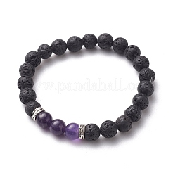Round Natural Lava Rock Beaded Stretch Bracelets&nbsp;BJEW-JB05506