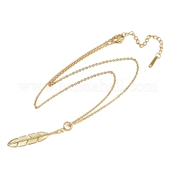 Brass Feather Pendant 304 Stainless Steel Cable Chain Necklaces for Women&nbsp;NJEW-JN05456