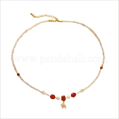 Natural Gold Rutilated Quartz Cube Beaded Dyed Natural Carnelian Fish Pendant Necklaces for Women&nbsp;DL2106