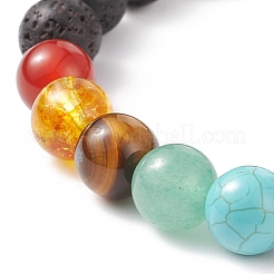 Natural & Synthetic Mixed Gemstone Stretch Bracelet with Alloy Hamsa Hand&nbsp;BJEW-TA00153