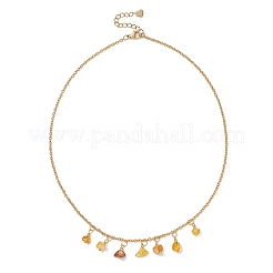 Natural Amber Chip Pendant Bib Necklaces with 304 Stainless Steel Cable Chains&nbsp;NJEW-JN05942