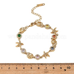 Ocean Theme 304 Stainless Steel Rhinestone Link Chain Bracelets for Women&nbsp;SA-CBA183D-09B-G
