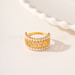 Hollow Brass with ABS Imitation Pearl Beads Wide Band Rings for Women&nbsp;OP9708-3