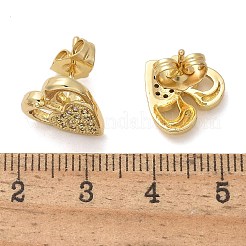 Valentine's Day Heart Brass Micro Pave Clear Cubic Zirconia Stud Earrings&nbsp;EJEW-D305-22G-04