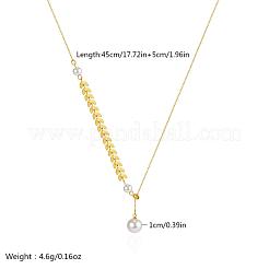 Elegant Stainless Steel Wheat Link Chain Imitation Pearl Round Ball Pendant Necklaces for Women&nbsp;SK9142