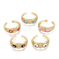 Real 16K Gold Plated Owl with Evil Eye Enamel Cuff Ring for Girl Women&nbsp;RJEW-N035-044-NF