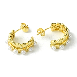 Brass Heart Stud Earrings with ABS Imitation Pearl&nbsp;EJEW-K267-01G