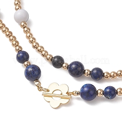 Round Natural Lapis Lazuli & Synthetic Howlite Beaded Wrap Long Necklaces&nbsp;NJEW-JN05907-02