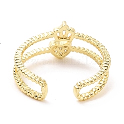 Clear Cubic Zirconia Heart with Crown Open Cuff Ring&nbsp;RJEW-A007-01LG
