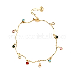 Bohemian Brass & Colorful Glass Flat Round Tassel Anklets&nbsp;AJEW-Z046-02G