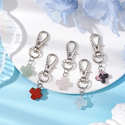 Cross Natural Rhodonite & Quartz Crystal & Green Aventurine & Red Jasper & Rose Quartz Pendant Decoration&nbsp;HJEW-JM02263