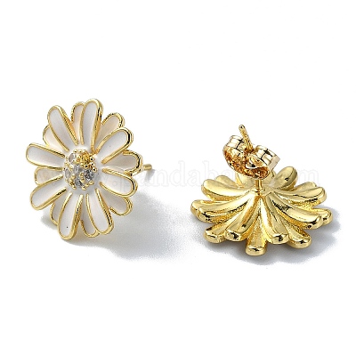 Sunflower Brass Stud Earrings&nbsp;EJEW-D098-08G-1