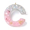Resin Pendants, with Shell & Paillette & Gloden Alloy Loop, Letter A~B, Letter C, 42~44x11.5~57x7.5~8.5mm, Hole: 2mm
