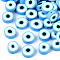 Handmade Polymer Clay Beads, Flat Round with Evil Eye, Deep Sky Blue, 9~10x3.5~4.5mm, Hole: 1.5mm