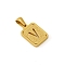 Stainless Steel Pendants, Real 18K Gold Plated, Rectangle, Letter V, 15x12mm