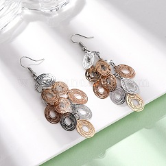 430 Stainless Steel Oval Dangle Earrings, with Iron Earring Hooks, Mixed Color, 78mm
