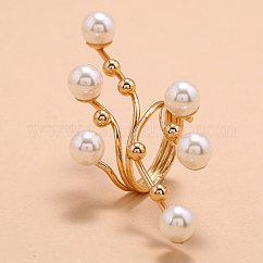 Iron with Imitation Pearl Cuff Rings for Women, Branch, Golden, Adjustable