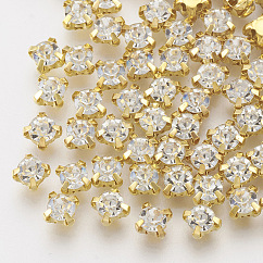 Sew on Rhinestone, Multi-strand Links, Glass Rhinestone, with Brass Prong Settings, Garments Accessories, Golden, 3x2.5mm, about 1440pcs/bag