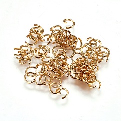 304 Stainless Steel Open Jump Rings, Saw Cut Seamless Round, Golden, 21 Gauge, 5x0.7mm, Hole: 4mm, Inner Diameter: 3.6mm