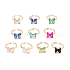K9 Glass Butterfly Open Cuff Ring, Light Gold Brass Jewelry for Women, Mixed Color, US Size 5 1/2(16.1mm)