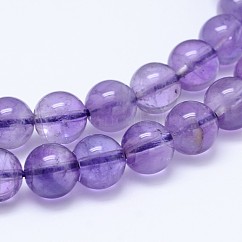 Natural Amethyst Smooth Round Bead Strands, Grade AB, 8mm, Hole: 1mm, about 49pcs/strand, 15.5 inch